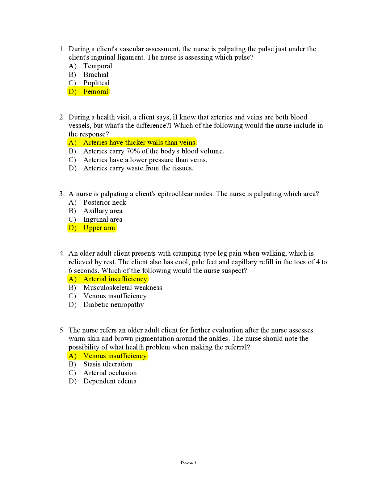 Preview of ASSESSING PERIPHERAL VASCULAR SYSTEMS CHAPTER 22 6TH EDITION GRADED A